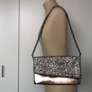 Express rose gold sparkle clutch and card case
